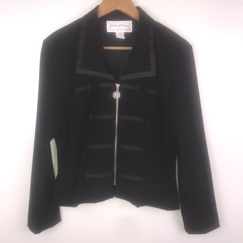 GIORGIO FIORLINI V-Neck Zip Front Black Jacket - Picture 1 of 5